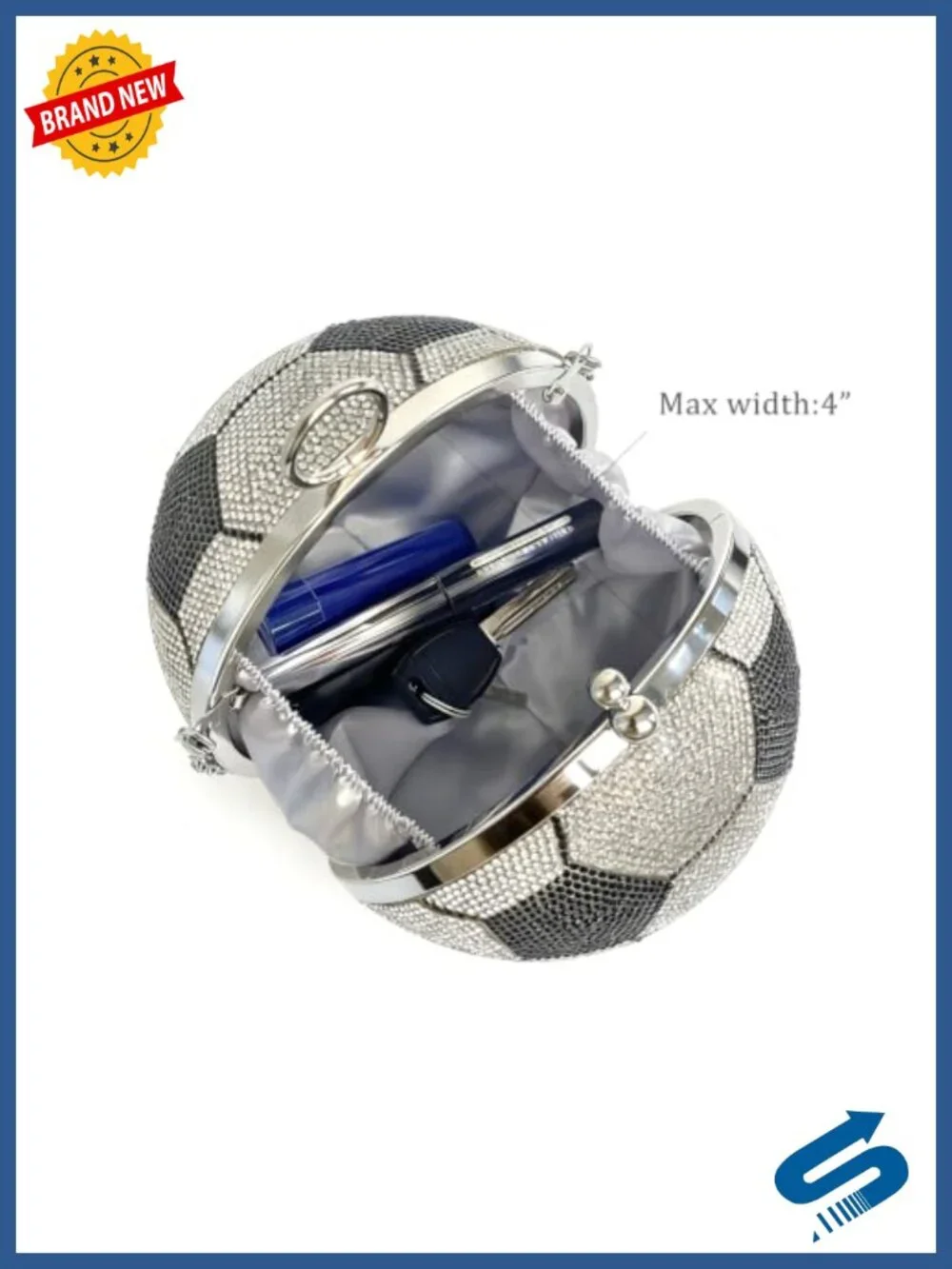 Rhinestone Soccer Ball Crossbody Purse with Detachable Chain